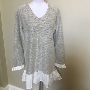 WILD BLOSSOMS black cream tweed ruffle tunic sweater M